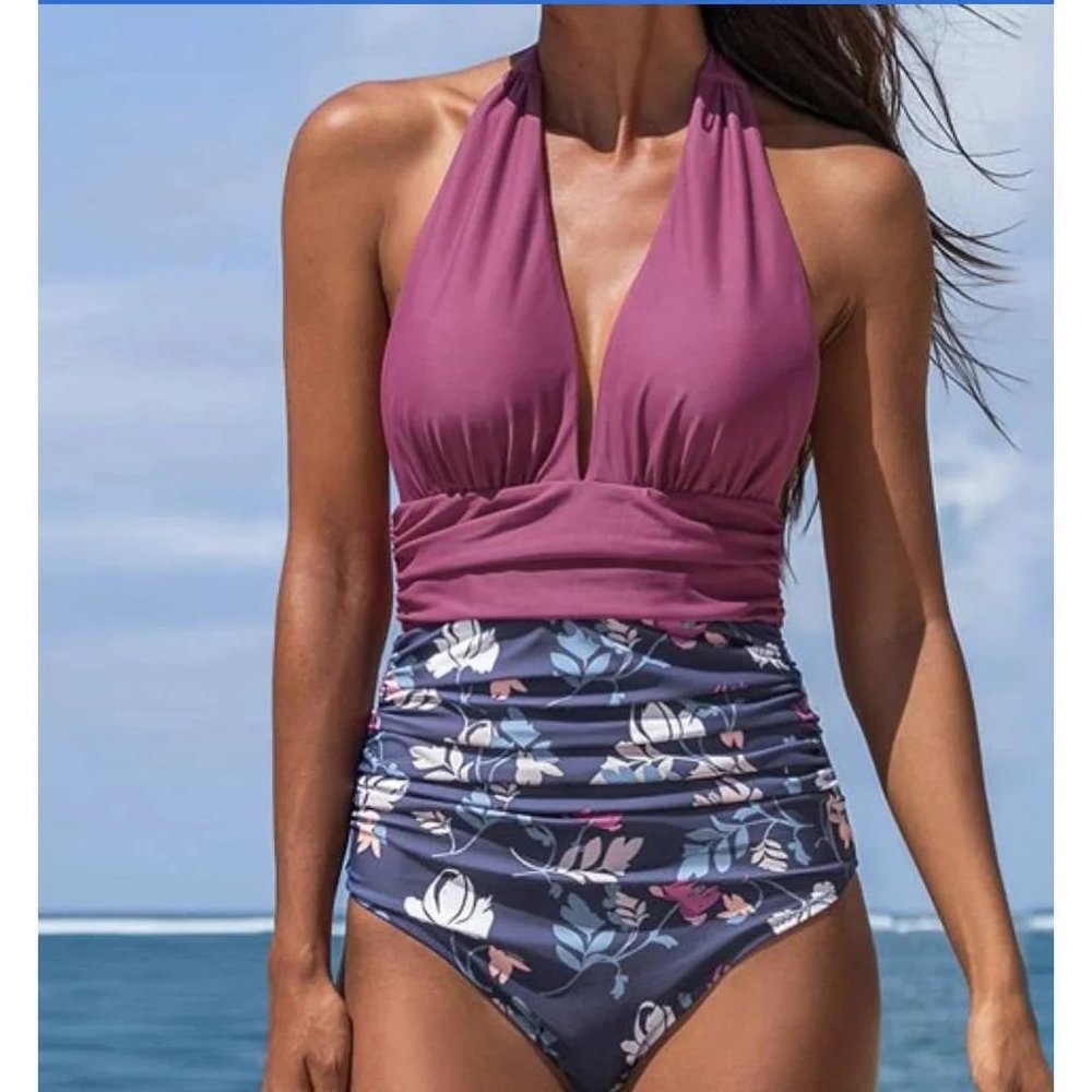 Cupshe Halter Patchwork Flower Print One-Piece Sw… - image 1